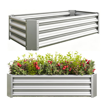 2 Pack Galvanized Raised Garden Beds, 4×2×1Ft Rectangle Heavy Duty Metal Planter Boxes For Vegetables, Flowers, Herbs, Outdoor Patio Backyard