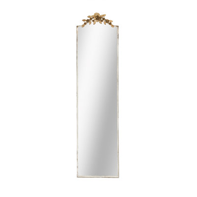 Marvelous Full Mirror With Frame And Exquisite Gold Floral Crown Spectacular Rectangular Delicate Golden Ornament