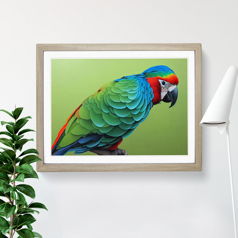 Colourful Parrot Vol.1 - Single Picture Frame Painting, Oak Framed, 34cm H x 46cm W x 2cm D