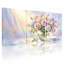 Plantes et fleurs roses dans un vase avec des rayons de lumière, ensemble de 3 impressions sur toile-304872534