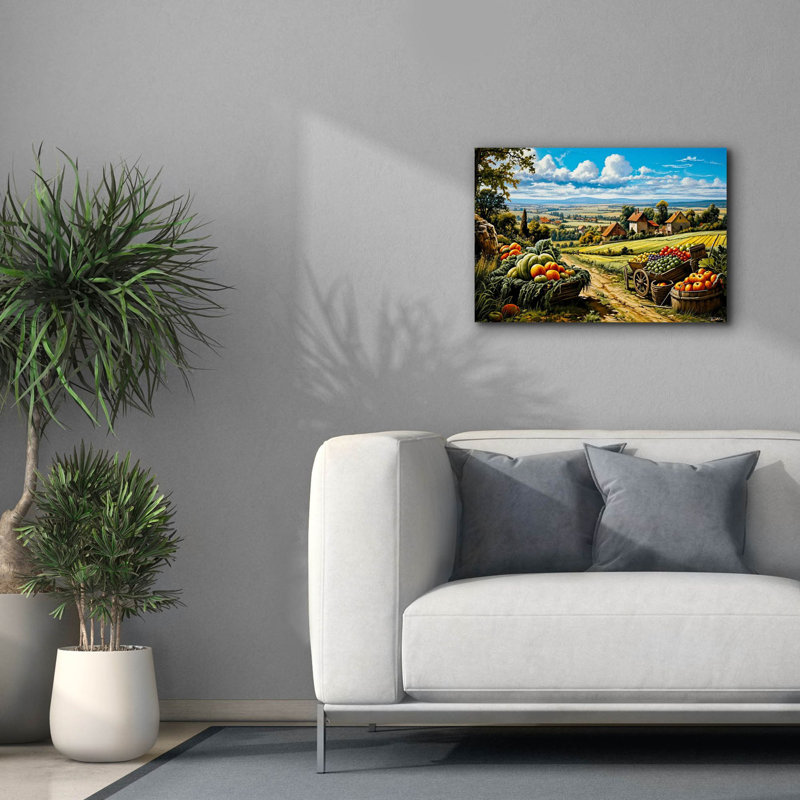 «Campagne avec fruits et légumes» par Momart, art mural sur toile, 40 po x 26 po, H 18 po x l 26 po x P 0,75 po