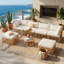 Ensemble de canapé modulaire d'extérieur en osier 7 pièces avec coussins, beige-131292299