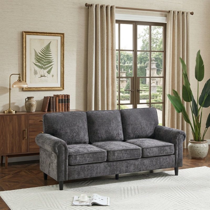 Canapé en chenille à accoudoirs roulés l 82,7 po Luelle, Gris