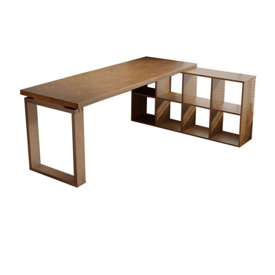 Brown L-Shaped Solid Wood desk