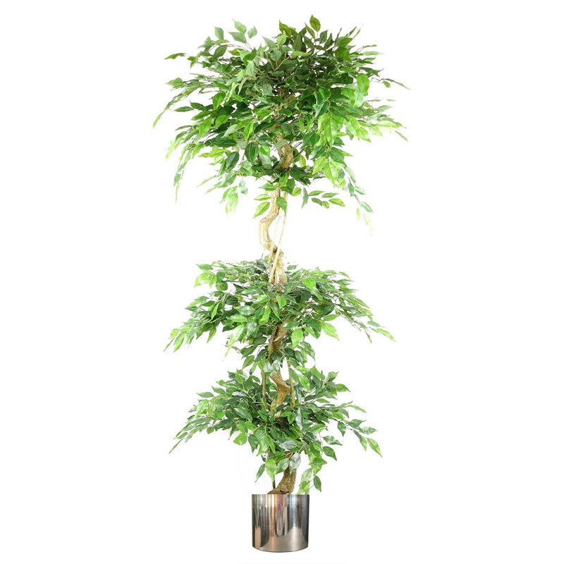 180cm Faux Ficus Tree in Metal Pot, Silver
