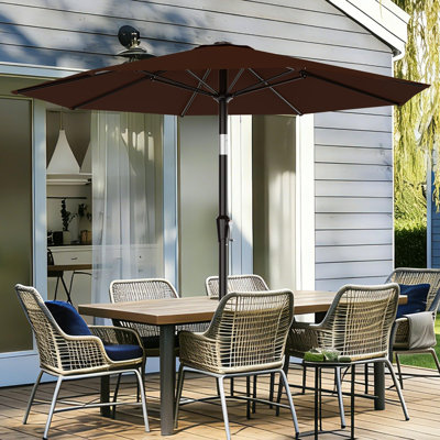 Parasol de patio 9 pi, inclinaison à bouton-poussoir et manivelle, parasol de marché extérieur 8 nervures robustes pour piscine de jardin