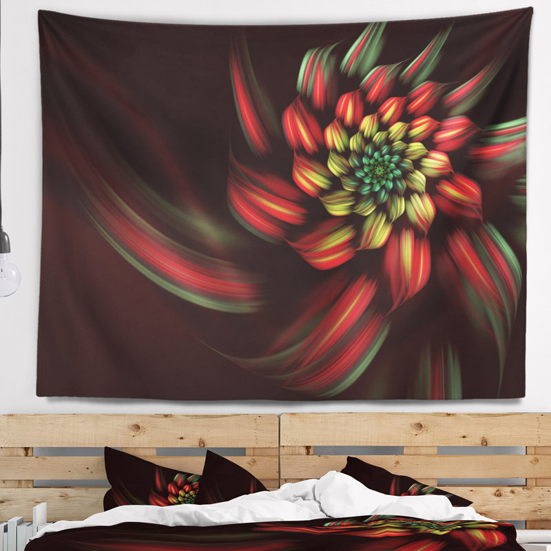 Tapisserie spirale abstraite rouge, H 68 po x l 80 po