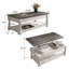 Table basse à plateau relevable Farmhouse avec tablette fixe et compartiments de rangement cachés, plateau de table en bois massif fabriqué à la main, centre de table de salon à deux niveaux avec finition rustique-372536151-372536150
