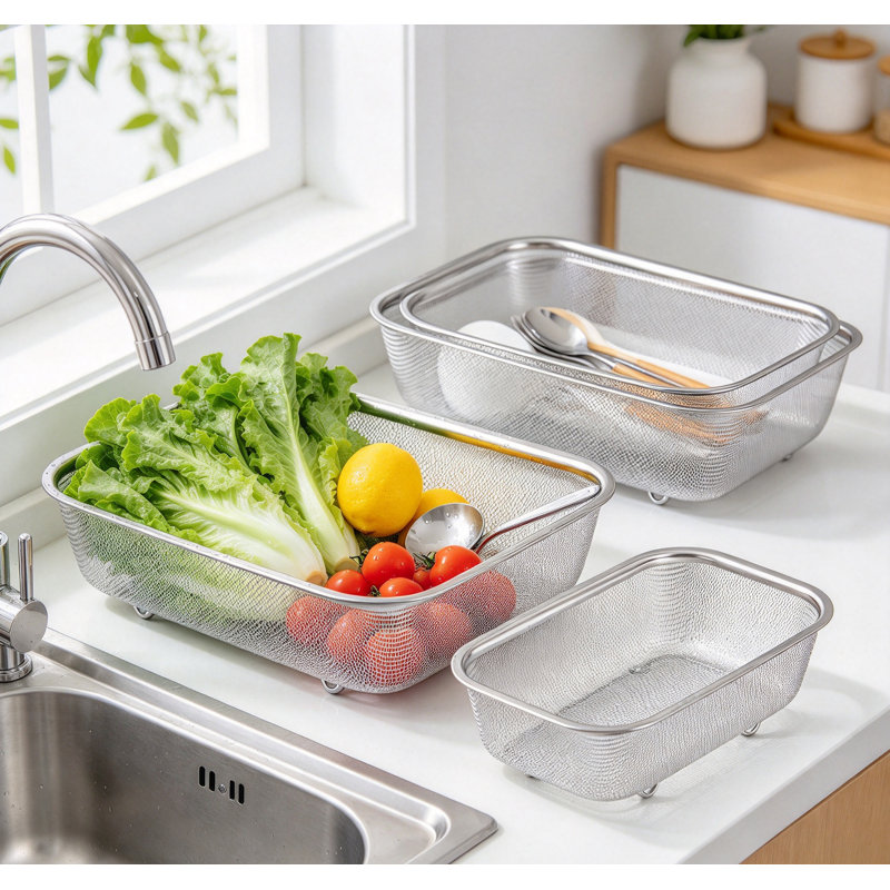 304 Stainless Steel Fine Mesh Colander, Multi-Purpose Kitchen Strainer Basket