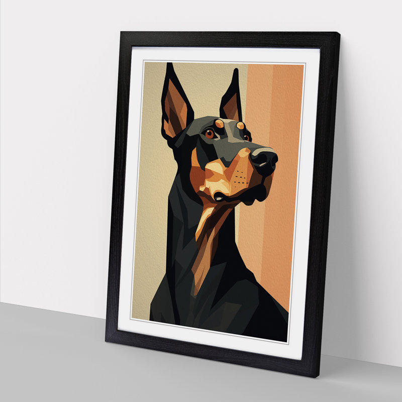 Doberman Minimalism - Single Picture Frame Print on Wood, 34cm H x 25cm W, Black Framed