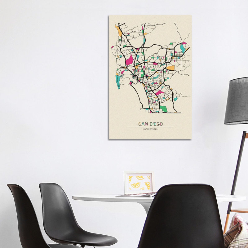 San Diego, California Map by Ayse Deniz Akerman - Wrapped Canvas Gallery-Wrapped Canvas Giclée