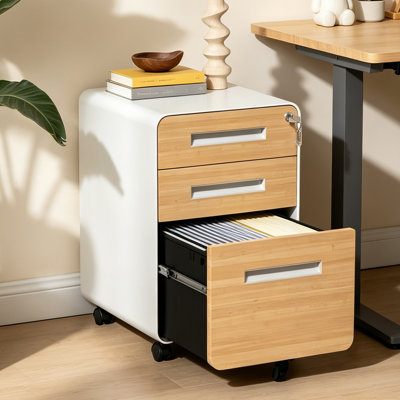 Makeace Fully Assembled 3-Drawer Mobile File Cabinet with Locking Drawers, Anti-Tip Design & Wheels for Home Office