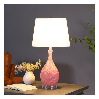 Lampe de table 28 po Mid-Century en résine de galets rose avec abat-jour en lin