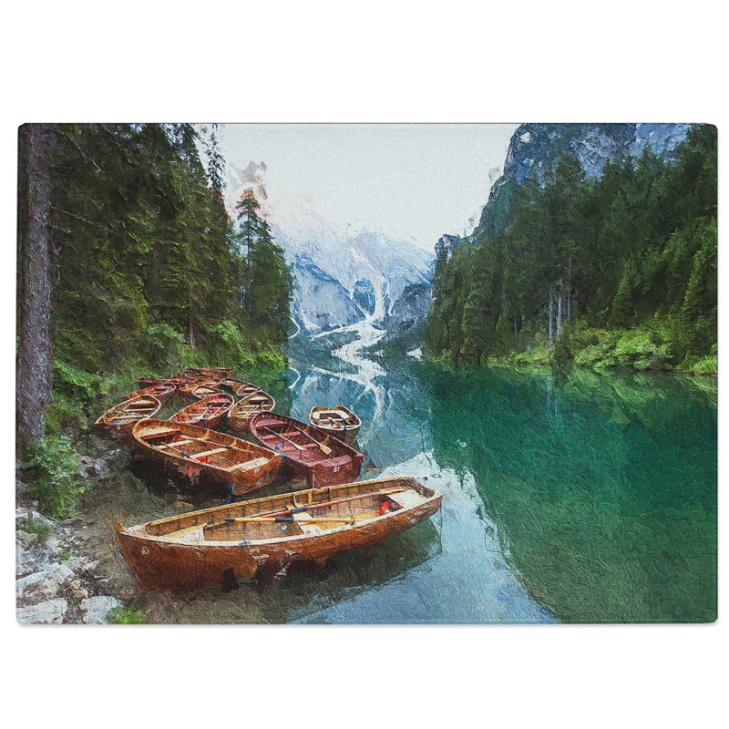 Tempered Glass Rowing Boats in Italy Chopping Board, 39 cm W x 28.5 cm L