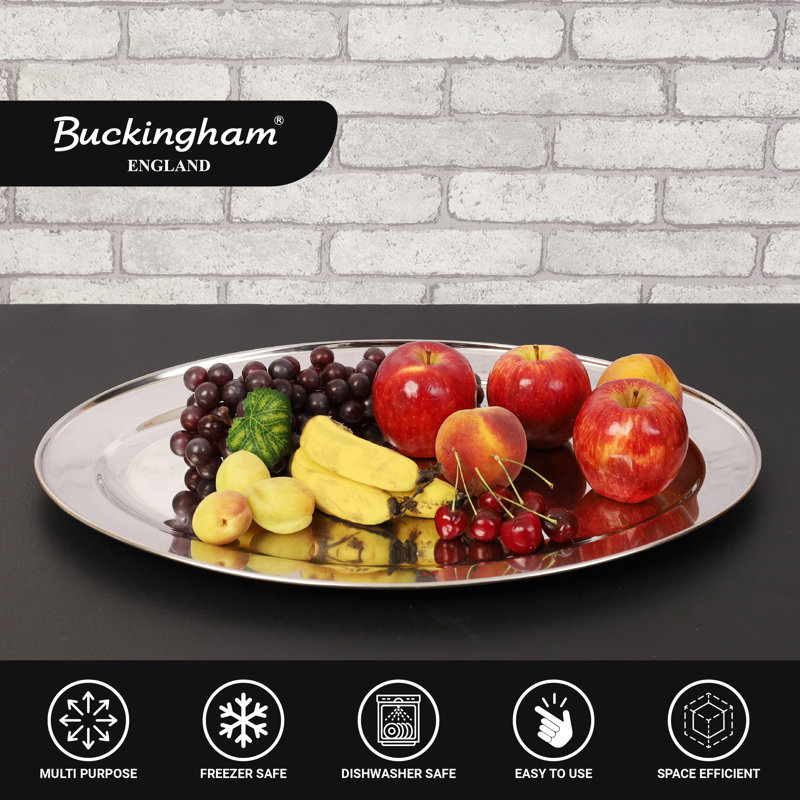 Buckingham Mirror Polish Oval Serving Tray Heavy Gauge Plate Stainless Steel , 50 cm 