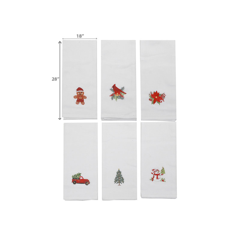 Embroidered White Waffle Kitchen Towel (Asstd) - Set Of 6