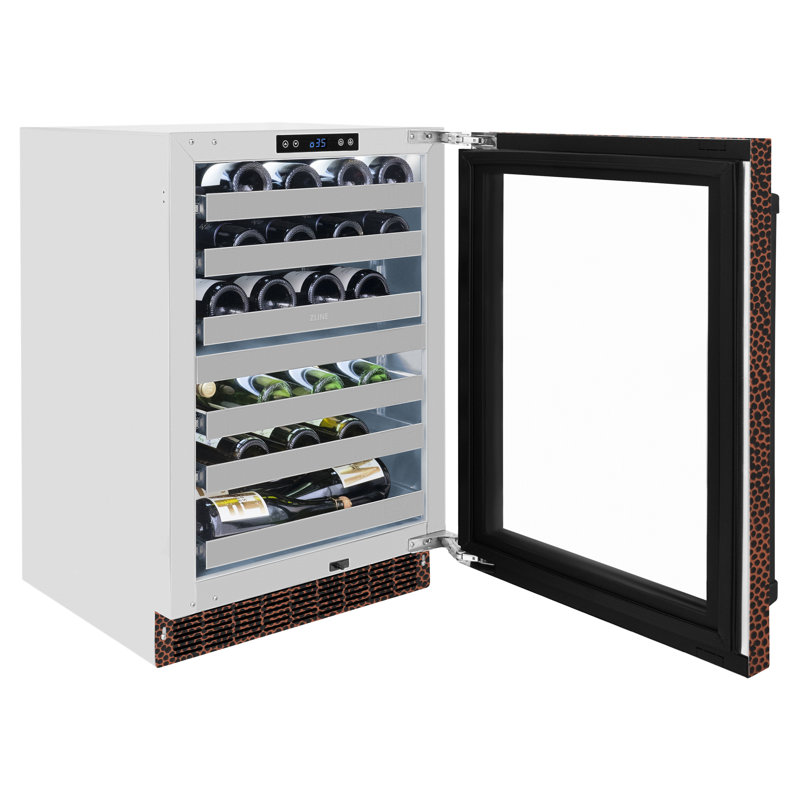 Zline 24 In. Touchstone Dual Zone 44 Bottle Wine Cooler With Hand Hammered Copper Glass Door