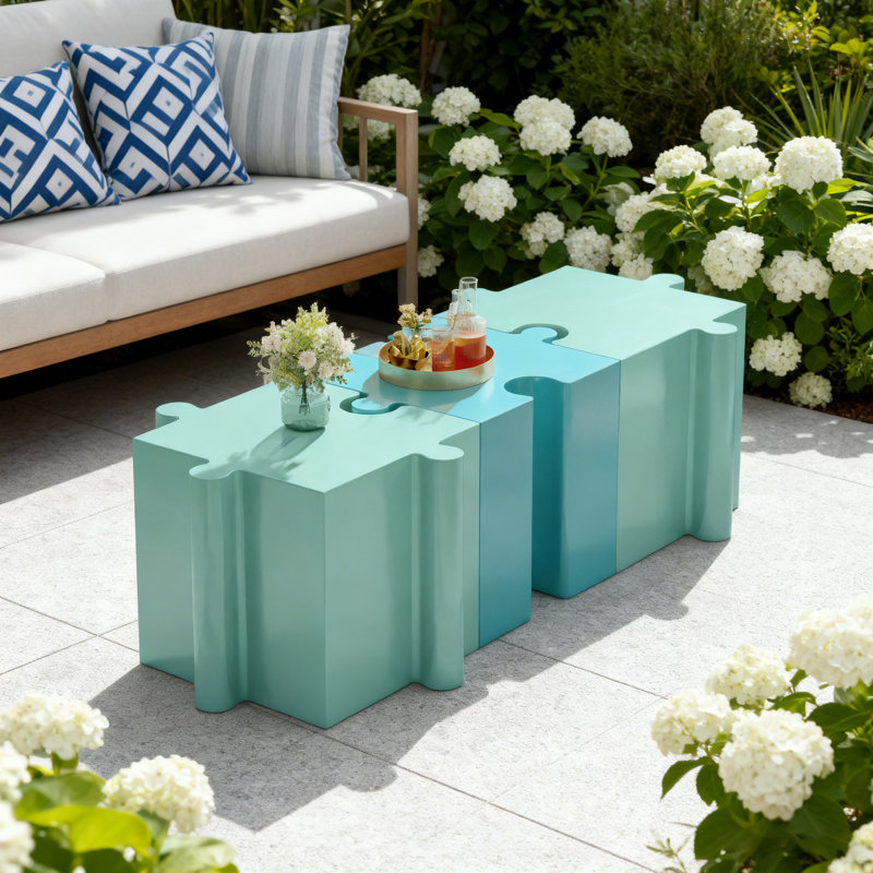 Ensemble de 3 tables d'appoint pour l'extérieur MGO, Vert/bleu