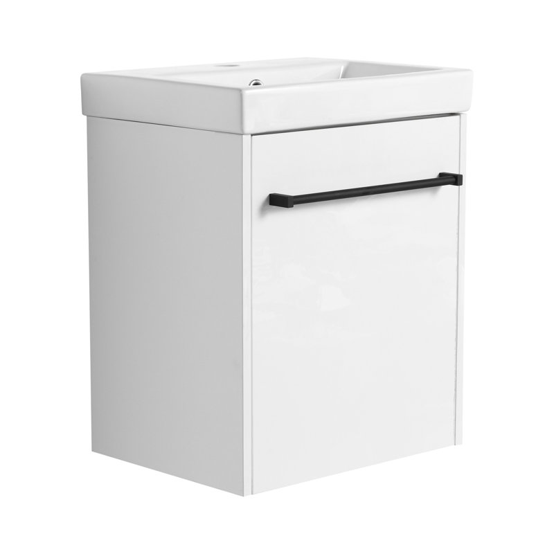 Floating Wall-Mounted Bathroom Vanity with Ceramic Sink, White