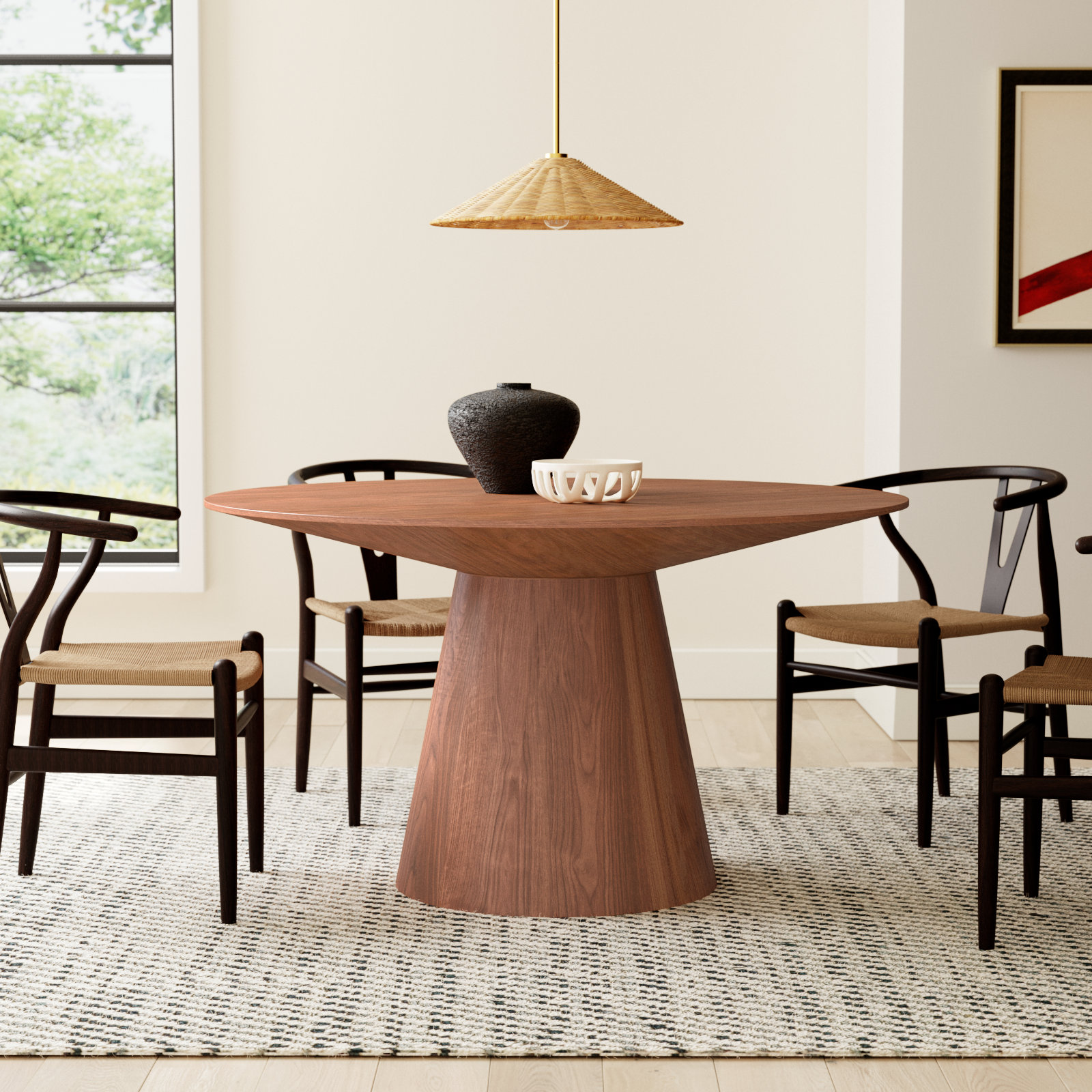 Adara 53" Oak Dining Table, American Walnut, 53.2" W x 53.2" L