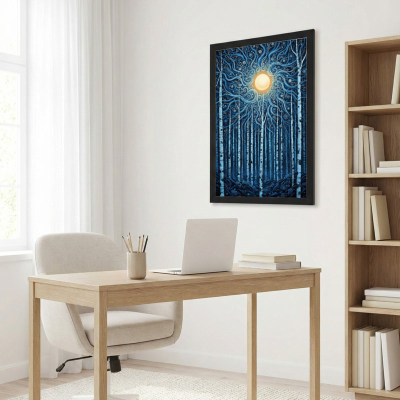 «Blue Birch Forest Moonlight», ensemble de 1 reproduction d'art sur toile tendue sur toile, H 18 po x l 12 po