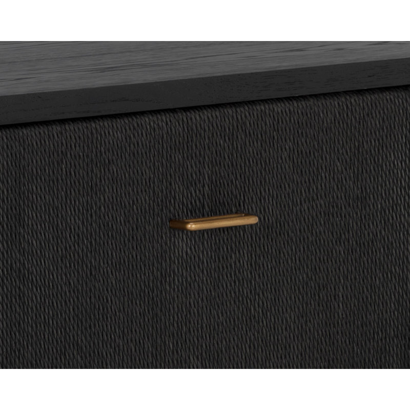 Black Oak 2-Drawer Transitional Nightstand with Brass Handles