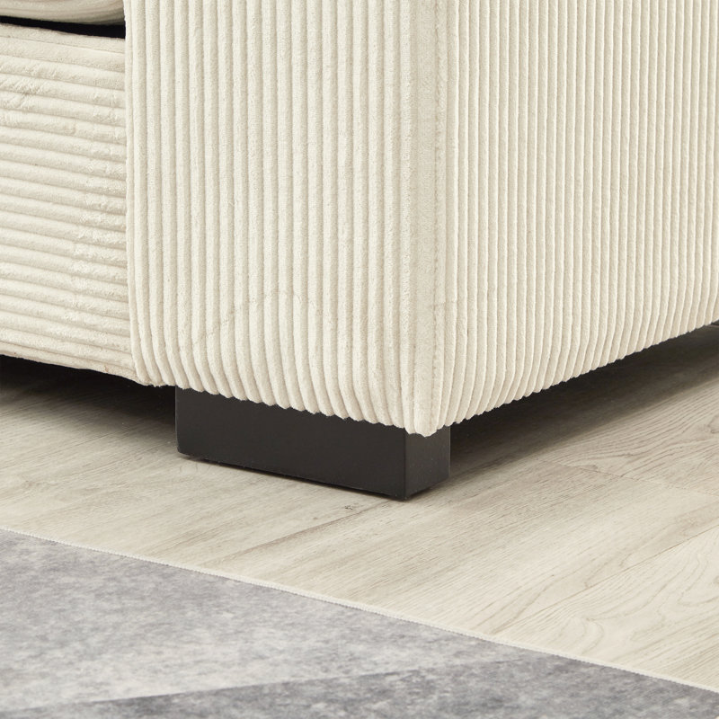 Canapé modulaire à assise profonde avec repose-pieds, canapé-lit en velours côtelé, Beige