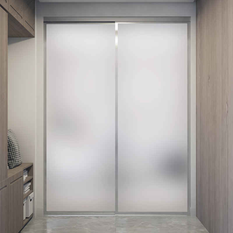 2 paravents en verre givré à 2 panneaux, portes de placard coulissantes, Argent, 60 po x 80 po