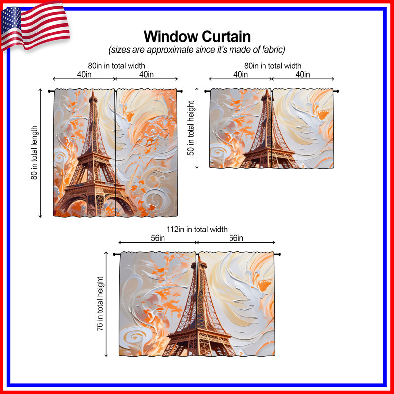Rideaux de fenêtre Tour Eiffel obscurcissant et obscurcissant - 2 panneaux, 40in x 80in - 2 panels, Transparent