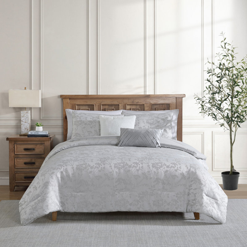 Ensemble d'édredon jacquard 5 pièces Tahari Home Nikka, Antatique, Édredon de très grand lit et 4 pièces additionn