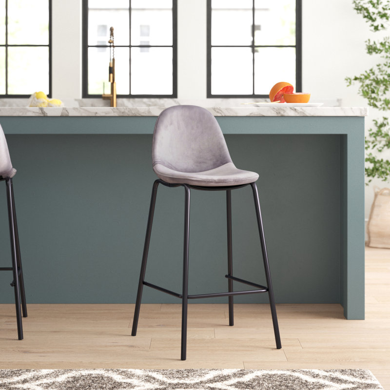 Lazio Velvet Bar Stool with Iron Legs, Pink, Counter Stool ( 25.98'' Seat Height )