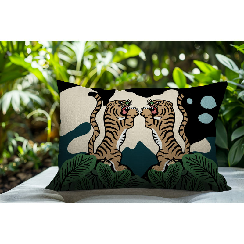 Oreiller rectangulaire réversible intérieur / extérieur Mikro Tiger, Émeraude, H 20 po x l 14 po