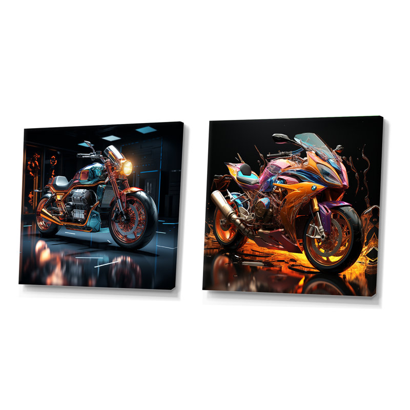 Velocity Speed Bike Fury - Ensemble de 2 collages carrés, H 16 po x l 33 po, Toile tendue