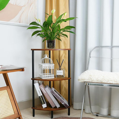 Bibliothèque de coin 3 niveaux rustique industrielle - étagère sur pied 28 "et support à plante pour les petits espaces dans le salon, la chambre à coucher ou le bureau