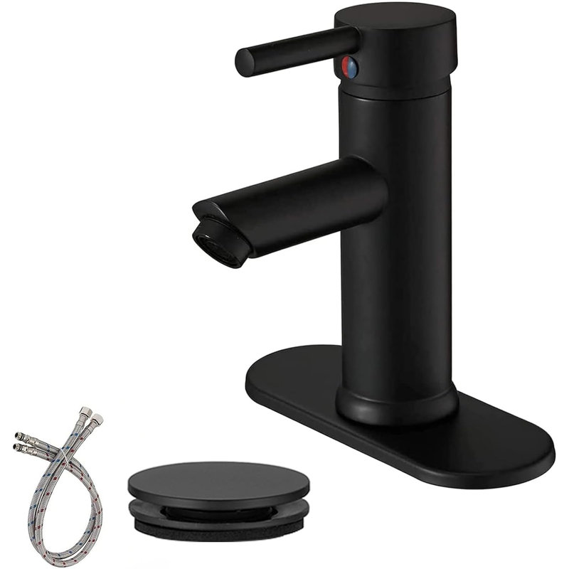Single-Hole Single-handle Bathroom Faucet with Drain Assembly, Matte Black