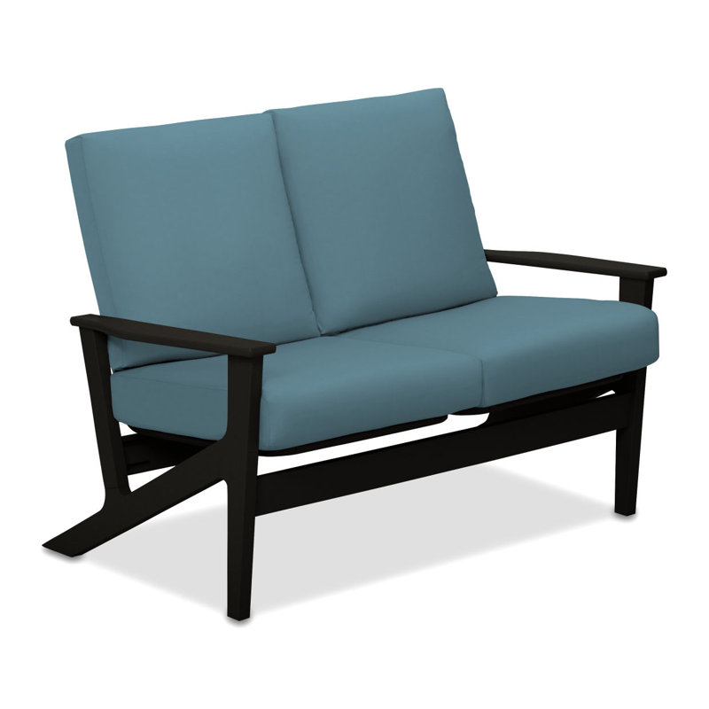 Chrisa 51.5'' Wide Loveseat with Cushions, Mineral Blue, Textured Black