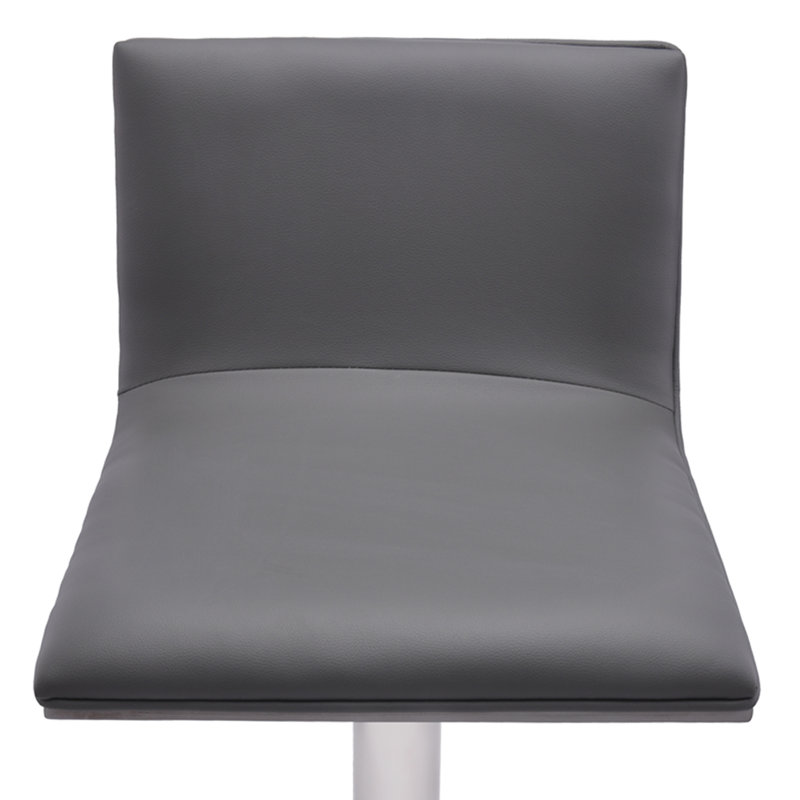 Bjorn Swivel Adjustable Height Upholstered Bar Stool with Pedestal Base in Brushed Stainless Steel, Gray Walnut