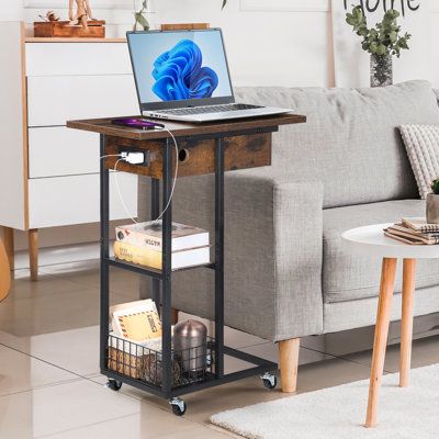 Table de bout à roulettes avec rangement et prises intégrées