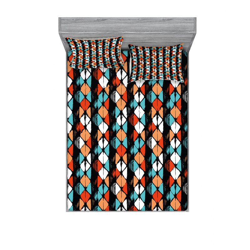 Microfiber Ikat Sheet Set, Queen Sheet Set with Fitted Sheet