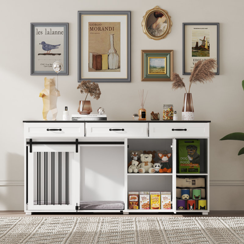 3 Drawer Two Compartment Dog Crate, White