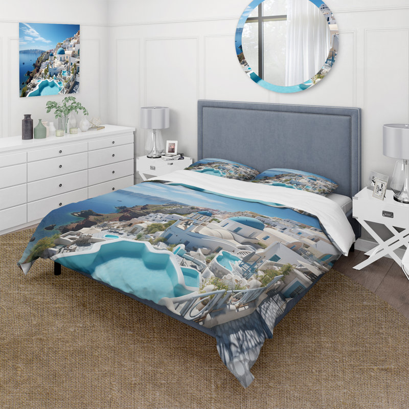 Grèce Grèce Santorini Dreams I - Ensemble de housse de couette Paysages - Microfibre de polyester