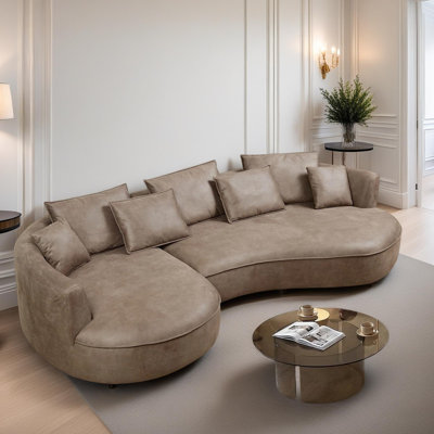 128" Curved Leather Sectional Sofa With Chaise And 7 Pillows