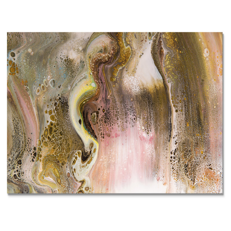 Abstrait brun, taches et rayures dorées - reproduction sur toile, H 30 po x l 40 po, Toile tendue
