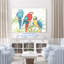 Trio de perroquets sur une branche, crevettes, rouge, bleu, vert, jaune-967186553