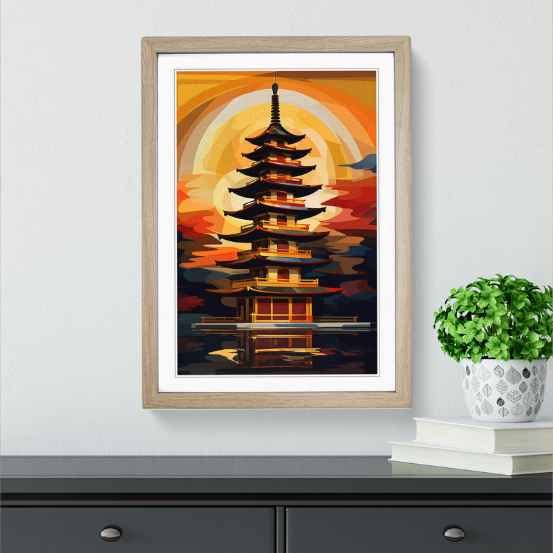 Pagoda Abstract No.2 - Framed Print, Oak, 64cm H x 46cm W x 2cm D