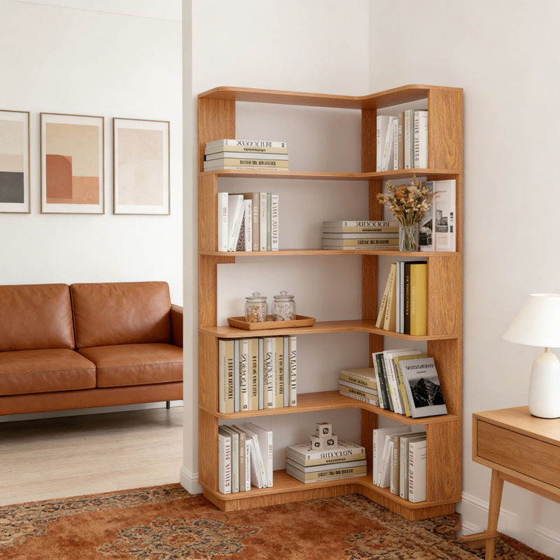 Freestanding Corner Bookshelf, Dark Oak