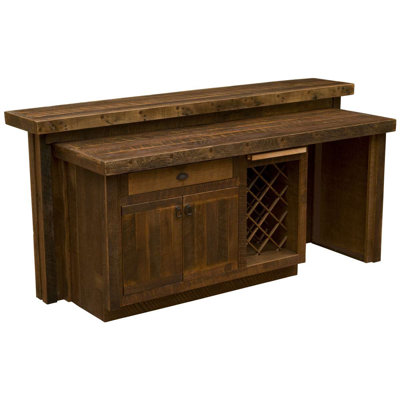 Fireside Lodge Barnwood 7-foot Bar with Corrugated Steel - Standard Cabinet - Artisan Top - Refrigerator Opening on Right