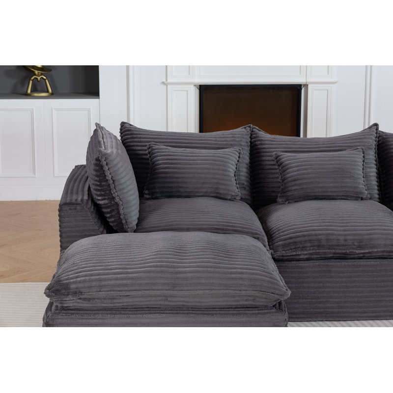 Canapé modulaire surdimensionné de 102,3 po de large avec canapé modulaire True Relax, Velours côtelé gris, Gris