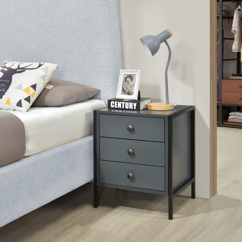 Alva 3 Drawer Bedside Table, Dark Grey