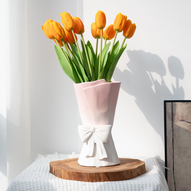 Vase en céramique 9,64 po, Rose / blanc